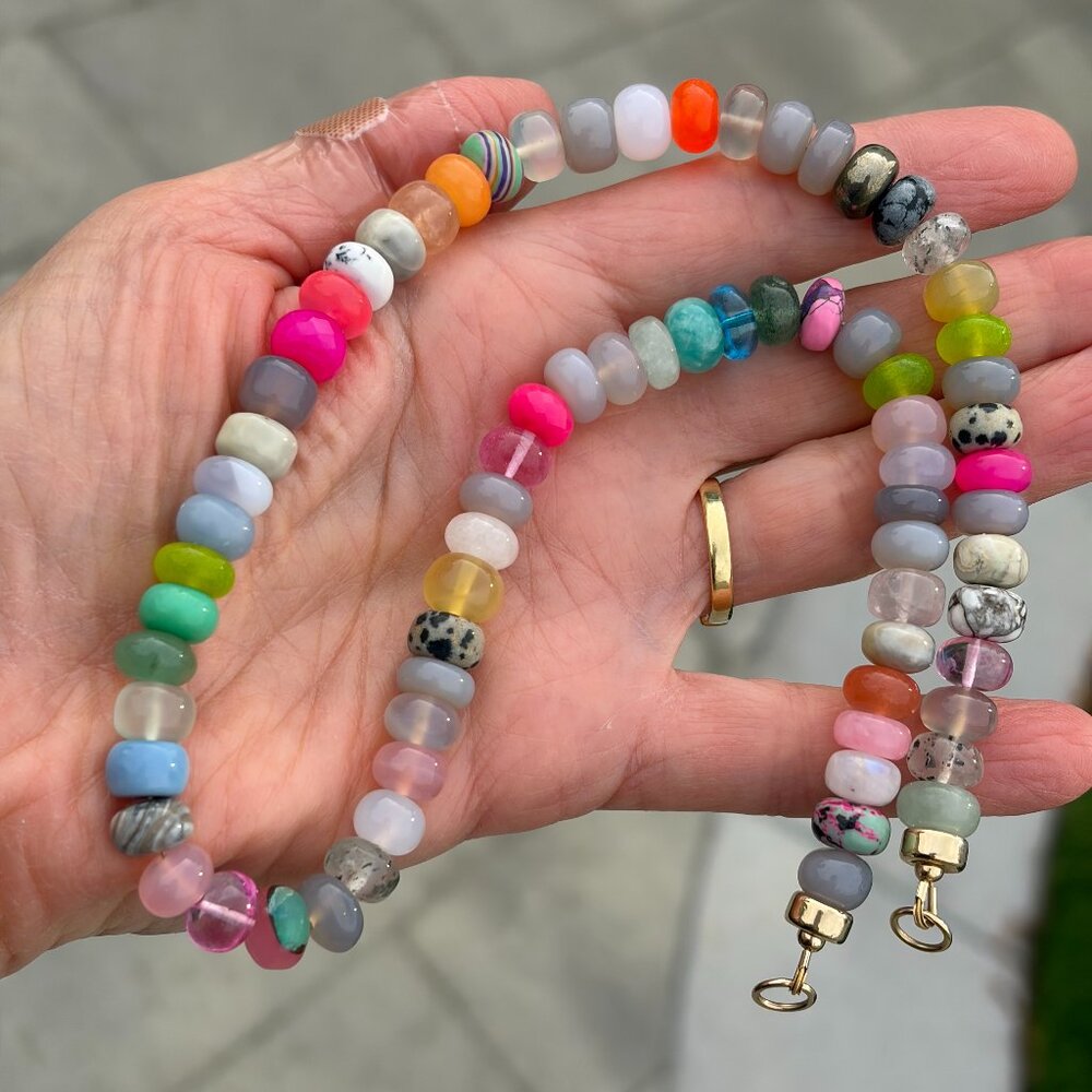 Lynn Rachel Rose beaded necklace with 14 K solid gold jump rings/end caps.